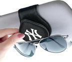 for MLB New York Yankees Car Visor Sunglass Holder - Black Leather Eyeglass Case with Team Logo, Clip-On Sun Visor Organizer for Auto Interior, NY Yankees Gifts