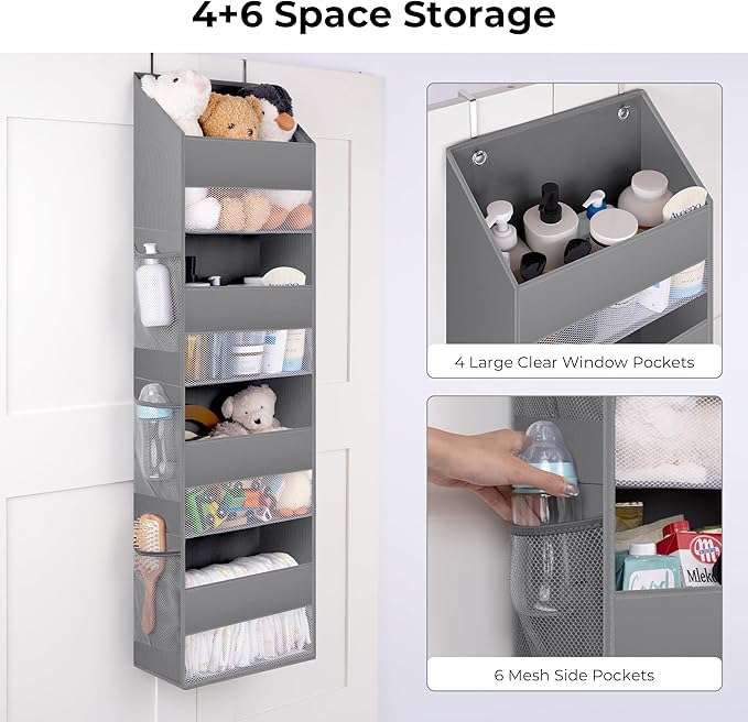 GRANNY SAYS Over the Door Organizer, 4-Shelf Behind the Door Storage with 6 Pockets, Waterproof 300D Oxford Fabric Hanging Or