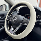 PINCTROT D Shaped Nappa Leather Steering Wheel Cover, Slim Fit No Bulk Design, One Piece Leather with Breathable Perforation,