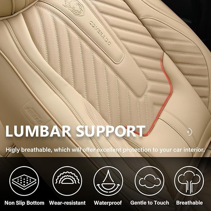 Coverado Car Seat Covers Full Set, Faux Leather Seat Covers for Car, Luxury Automotive Seat Covers Waterproof Car Seat Protec