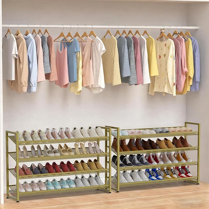 Large Shoe Rack 8 Tier Shoe Organizer, Heavy Duty Metal 4-Tier Stackable Shoe Storage Vertical Shoe Rack for Closet Front Doo