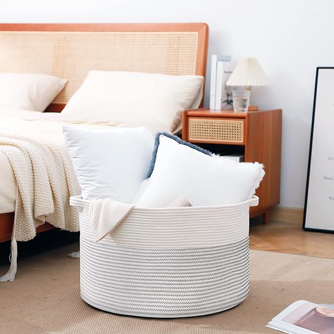 MEGASKET XXXL Large Cotton Rope Blanket Basket for Living Room, Woven Rope Storage Baskets for Organizing, Nursery Kids Toy B