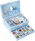 QBestry 3-Layer Jewelry Box for Girls & Teens with Lock and Key, Large Jewelry Organizer with 8 Necklace Hooks & 56 Earring H