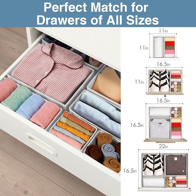 Criusia Drawer Organizer Clothes, 8 Pack Underwear Drawer Organizer, Foldable Closet Organizers and Storage Dresser Drawer Di