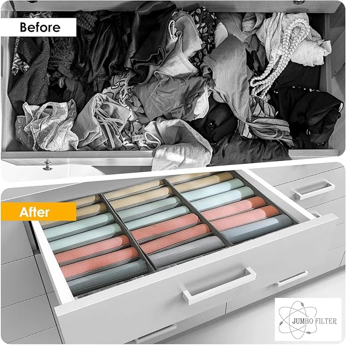 4 Pack Drawer Organizers for Clothing, 7 Grids Foldable Washable Drawer Organizer Clothes, for Folded Clothes, T-shirt, Tank 