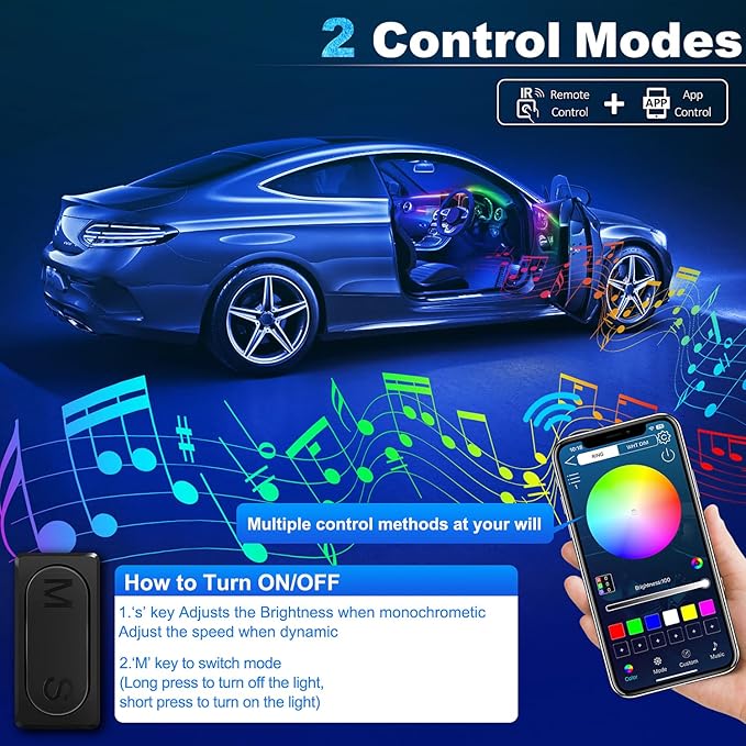 Dreamcolor Acrylic Interior Car LED Strip Light with Wireless APP, RGB 22 in 1 with 175 inches 612 LEDs Fiber Optic Strip Lights for Car, Dual Zone Music Sync Neon Car Ambient Lighting Kits