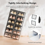 Foluck Shoe Storage Box, 15 Pack Clear Plastic Stackable Shoe Organizer for Closet, Interlocking Design for Sneakers, Foldabl