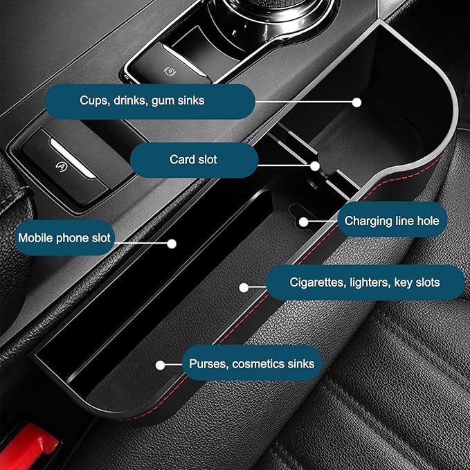 2 Pack Car Seat Gap Filler,Multifunctional PU Leather Car Storage with Cup Holder Front seat Automotive Consoles Organizers Storage Box Front Seat for Men Driver and Passenger Side (for 2 Sides)