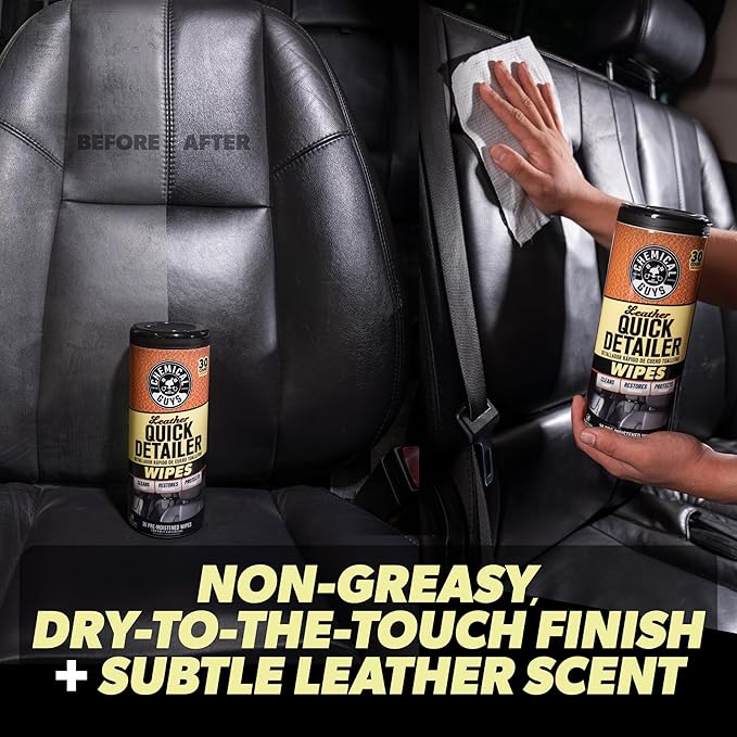 Chemical Guys Leather Quick Detailer Wipes in Canister (30 ct) (2 Pack) – Easy-Clean Conditioning Wipes for Leather Seats, In