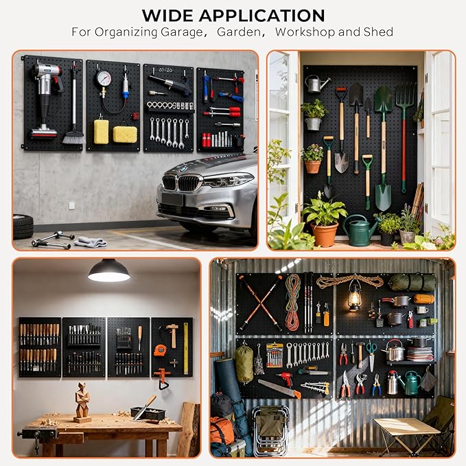 INCLY 4 Pack Peg Board, 12"x24" Upgrade Heavy Duty Metal Pegboard Panels, Black Pegboard Wall Organizer, Peg Board Panels for