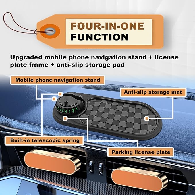 Universal Multifunction Anti-Slip Car Dashboard Mat, Rotatable Car Phone Holder Dashboard Pad with Temporary Parking Number N