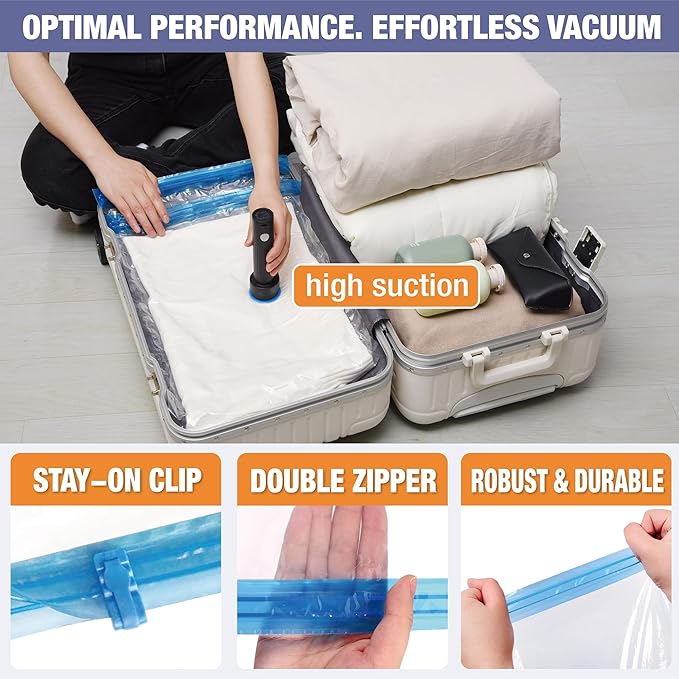 Travel Vacuum Storage Bags with Rechargeable USB Air Pump, Space Saver Vacuum Seal Bags for Luggage, Sealer Compression for C