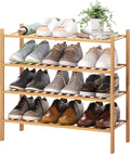 BMOSU 4-Tier Bamboo Shoe Rack Premium Stackable Shoe Shelf Storage Organizer for Hallway Closet Living Room Entryway Organize