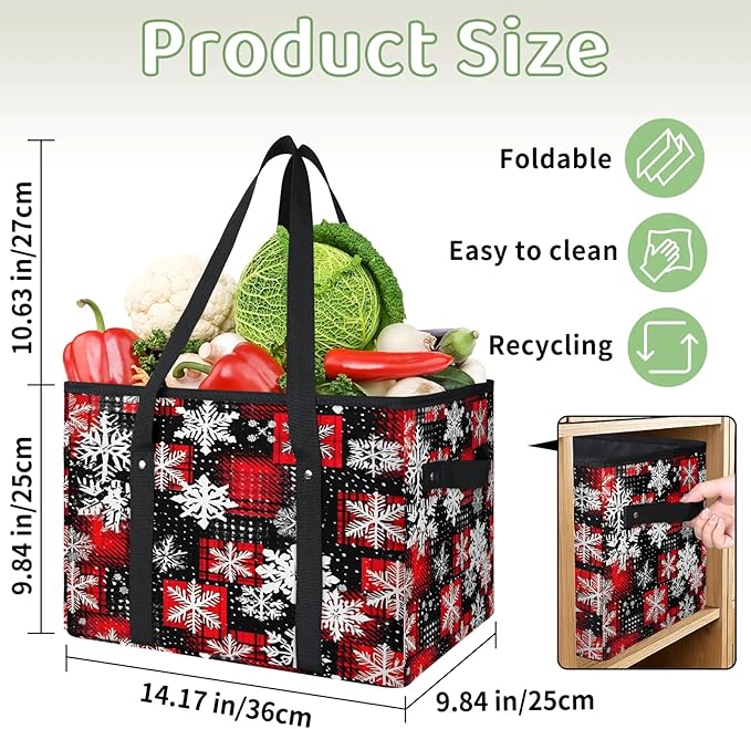 Reusable Grocery Bags Heavy Duty Shopping Bags Foldable Large Tote Bags with Long Handles & Hard Bottom