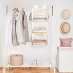 MAX Houser 3-Shelf Hanging Closet Organizer, Hanging Sweater Organizer, Foldable Hanging Shelves for Closet with 2 Velcro, Be