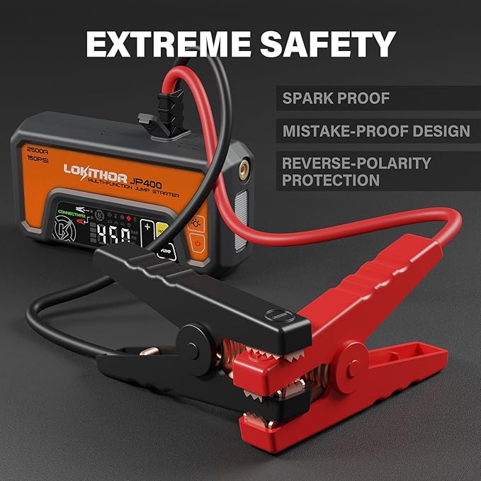 LOKITHOR JP400 Jump Starter with Air Compressor, 2500A 12V Portable Car Battery Booster Pack (8.5L Gas/6.5L Diesel)