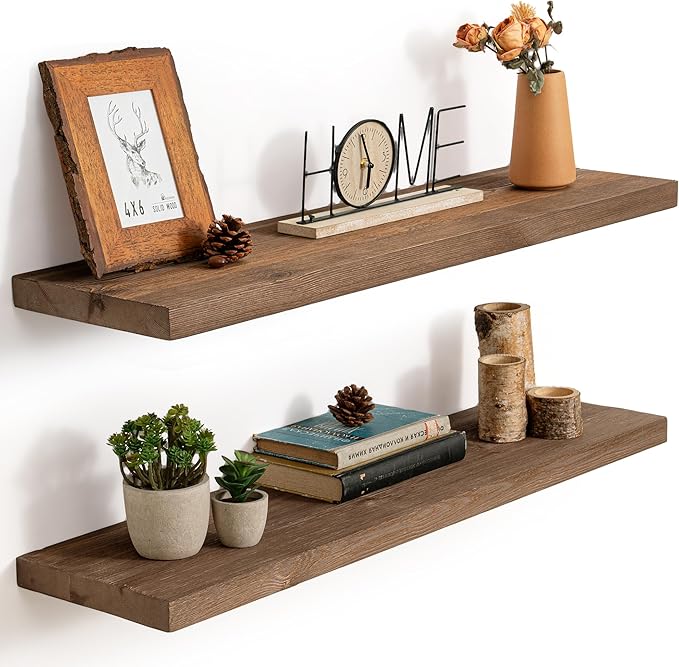 Marsmiles Floating Shelves | 36 Inch Dark Wood Wall Shelves Set of 2 | 9.3 Inch Deep Rustic Reclaimed Wood Shelves for Room W