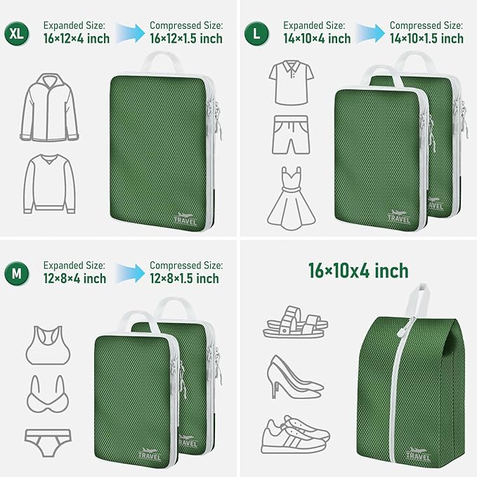 6 Set Compression Packing Cubes, Suitcase Organizer, Lightweight Travel Essentials, Compression Bags For Travel Accessories L
