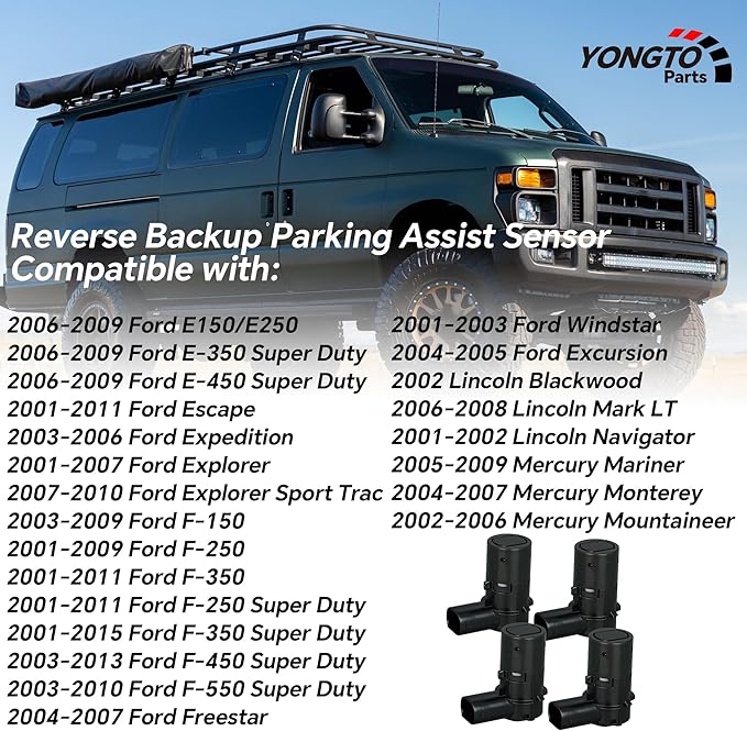 Reverse Parking Assist Sensors 3F2Z-15K859-BA Backup Bumper Sensor 4PCS Compatible with Ford F150 F250 F350 E150 E250 E350 Me