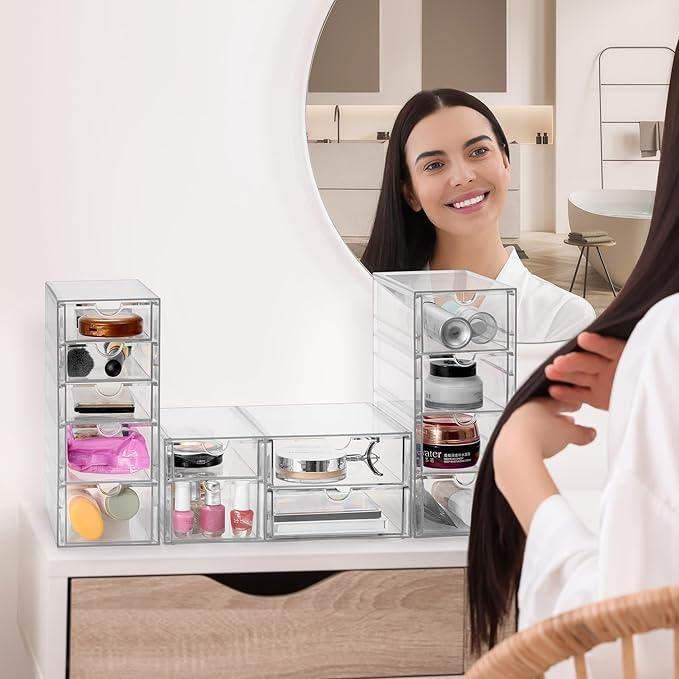 Sorbus Makeup Organizer With 12 Drawers, Acrylic Drawer Organizer for Makeup, Office Organization and Storage, Art Supplies, 