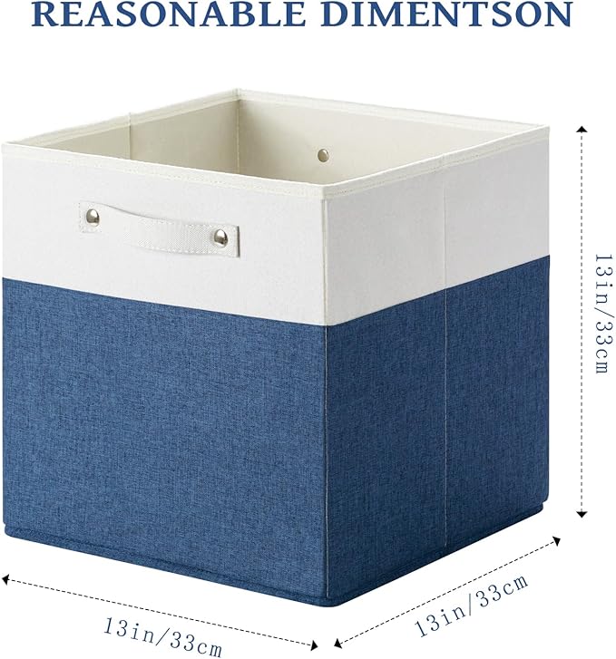 FinishingBo 13 x 13 Inch Fine Linen Storage Bins with Handles，Fabric Cube Boxs，Basket Organizers for Shelves for Home, Closet