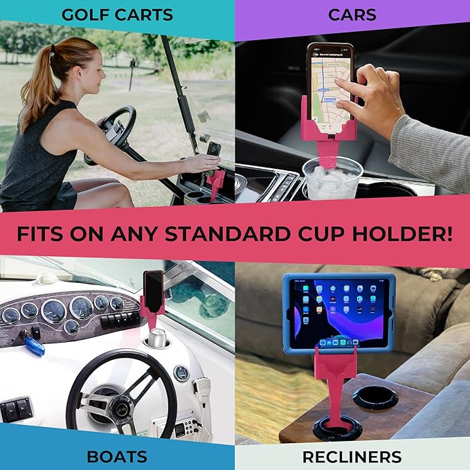Cup Holder Phone Holder Mount for Car - Universal Adjustable Expander Cradle Hands-Free Driving - Compatible with All Smartphones Car Mount for iPhone Samsung Google Android Mobile Accessories Pink