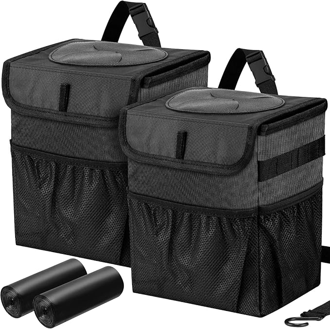 Car Trash Can Pack of 2 Foldable Garbage Bin Leakproof 2.3 Gallons Car Trash Bag Black