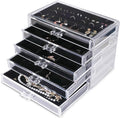 Frebeauty Extra Large Acrylic Jewelry Box for Women 5 Layers Clear Jewelry Organizer Velvet Earring Box with 5 Drawers Rings 
