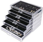 Frebeauty Extra Large Acrylic Jewelry Box for Women 5 Layers Clear Jewelry Organizer Velvet Earring Box with 5 Drawers Rings 