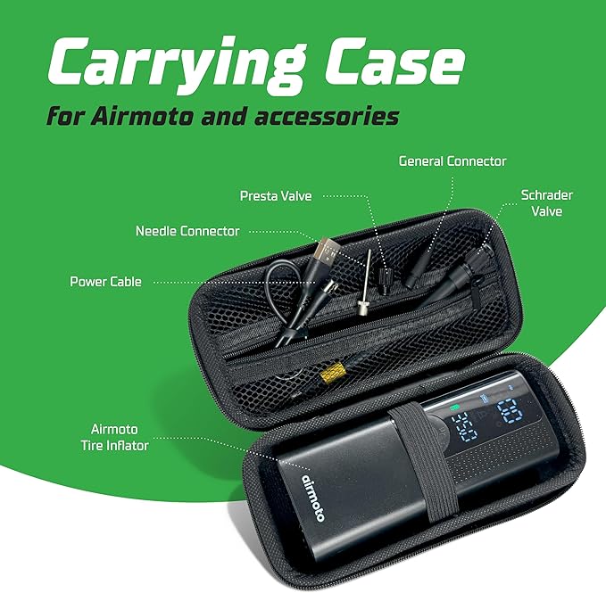 Airmoto Carrying Case - Durable Storage Box Compatible with Most Handheld Tire Inflators - Hard Case for Tire Inflator Portable Air Compressor - Mesh Pocket for Air Pump Connectors - Container Only