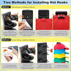 2 Pack MultiLayer Hat Organizer for Baseball Caps, Holds 16 Hats, Hat Hook for Wall, Dual Mount (Adhesive/Screws), Space Savi