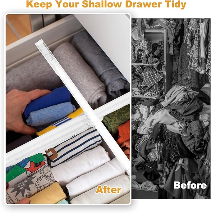 6 Pack Drawer Dividers for Clothes, 4" High 10.6"-16.9" Adjustable Drawer Dividers Expandable Dresser Drawer Organizer, Clear