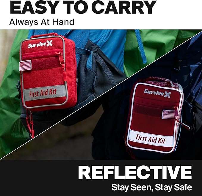 Small First Aid Kit for Car, Travel & Home - Emergency Kit for Hiking, Camping, Backpacking and Outdoors - Includes Zip Stitc