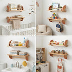 Rainbow Floating Bookshelves for Kids Set of 2 - Montessori Wall Shelf for Nursery, Pastel Wooden Book Display, Hanging Books