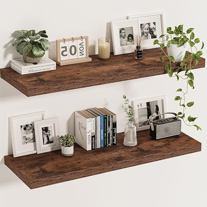 Vivelove 36" Floating Shelves for Wall, 12 inch Deep Long Wall Display Shelves with Invisible Brackets, for Living Room Bedro