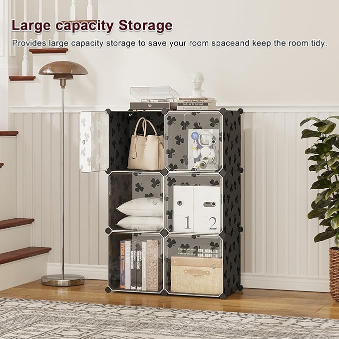 C&AHOME Cube Storage Organizer with Doors, 6-Cube Shelves, DIY Plastic Modular Bookshelf, Closet Clothes Storage Shelving Ide