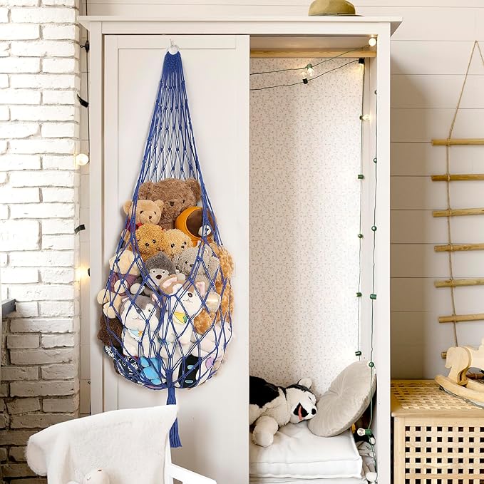 Amdermi Stuffed Animal Storage Toy Hammock Corner Hanging Net for Stuff Animal Storage Macrame Toy Display Plushie Toy Holder