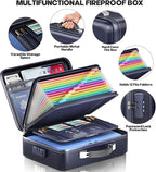 Fireproof Document Box, Hard Case Highly Flame-Resistant Fire Proof Waterproof File Organizer with Lock, Portable Fire Safe f