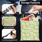 Car Trash Bag Large Hanging Can for Back of Seat, Cute Waterproof Car Garbage Bag for Vehicle, Travelling, Outdoor Cute Green White Flower