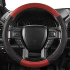 West Llama Car Steering Wheel Cover for Ford F-150, F-250, F-350, Expedition with 3D Texture (Black+Red-Large Size)