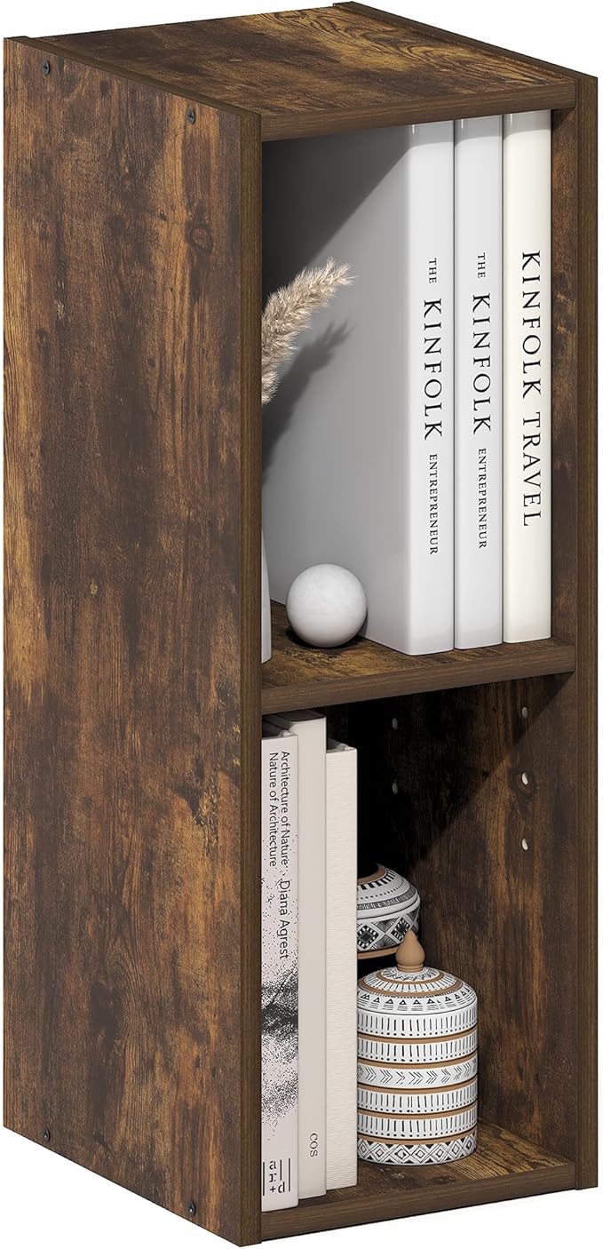 Furinno Fulda Book Shelf, 2-Tier Narrow Bookshelf, Bookcase with 8-in Width Storage Shelf, 9.3 x 7.9 x 21.2, for Living Room,