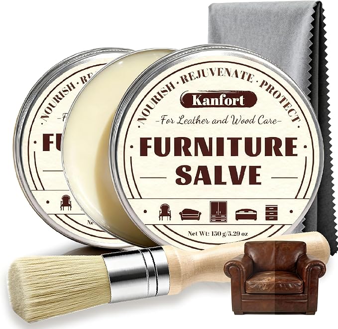 Leather & Furniture Repair Salve 2 Pack, Furniture Salve with Brush for Leather Wood, Leather Conditioner Help Prevent Cracki