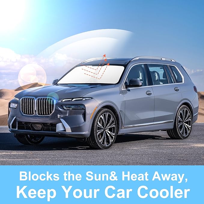 TINGLU Sun Shade for BMW X7 3.0L xDrive40i 2021-2025 2026 Accessories Windshield Sun Shade Window Shade UV Rays Protection Sun Visor Cover with Steering Wheel Sunshade Storage Bag
