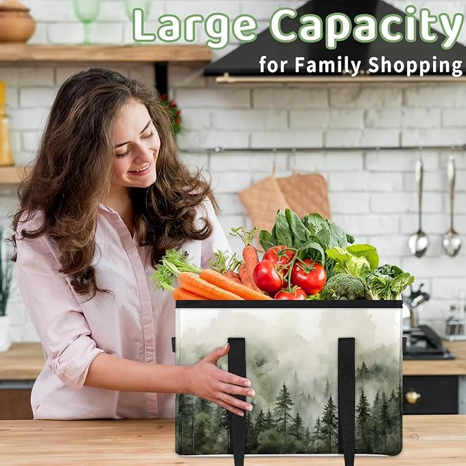 Reusable Grocery Bags Heavy Duty Shopping Bags Foldable Large Tote Bags with Long Handles & Hard Bottom