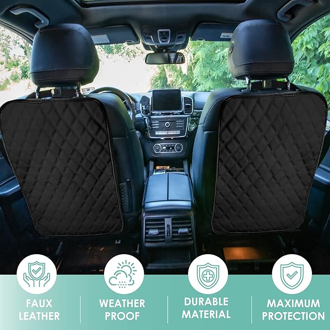 FH Group Faux Leather Auto Seat Back Kick Protectors –2 Pack Diamond Stitched Back Seat Protector for Driver and Passenger Se