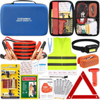 15PC Car Emergency Kit with Jumper Cables, Roadside Assistance Safety Kit for Auto & Truck, Includes Safety Hammers, Tow Stra