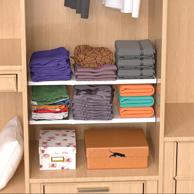 Expandable Closet Organizer Shelves, Adjustable Metal Storage Shelves Divider for Wardrobe Cupboard Kitchen (2 Pack, W:7.87" 