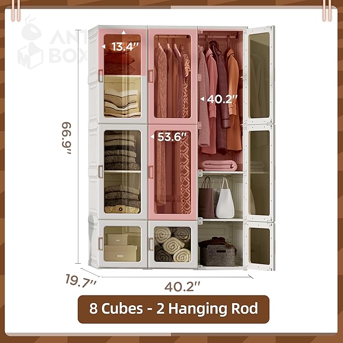 ANTBOX Portable Wardrobe Closet Storage Organizer for Clothes,Suitable for Living Room, Bedroom,Plastic Wardrobe with Magneti