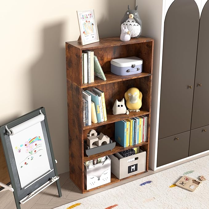Wooden 4 Tier Book Shelf,4 Cube Storage Organizer,4 Tier Low Bookcase Storage Display Organizer, 44 Inch Versatile Cubes Shel