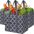 WISELIFE Reusable Grocery Bags 3-Pack Foldable Washable Large Storage Bins Basket Water Resistant Shopping Tote Bag Dark Grey